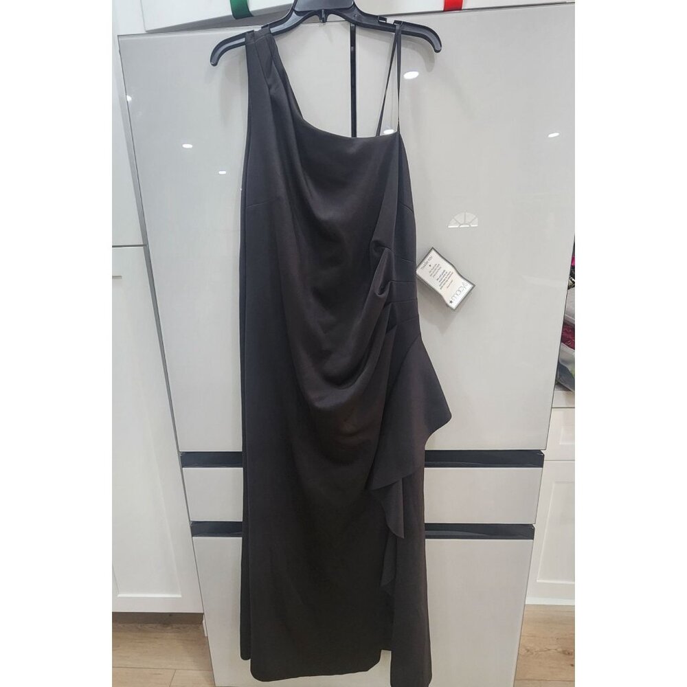 Xscape Black One-Shoulder Draped Evening Gown Size 20W Elegant Formal Dress - Picture 3 of 6